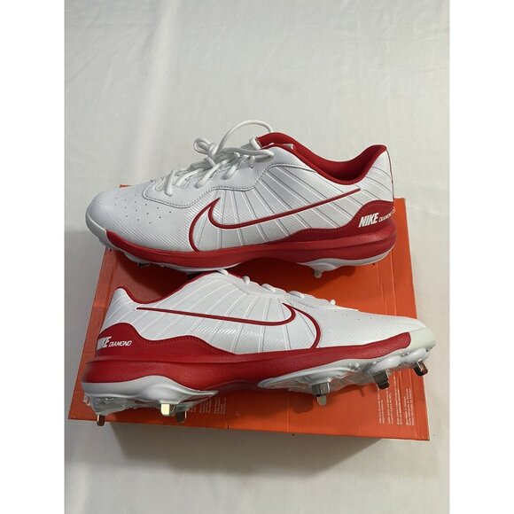 New Mens Size 14 White Red Nike Alpha Huarache Varsity 4 Low Baseball Cleats main image 9